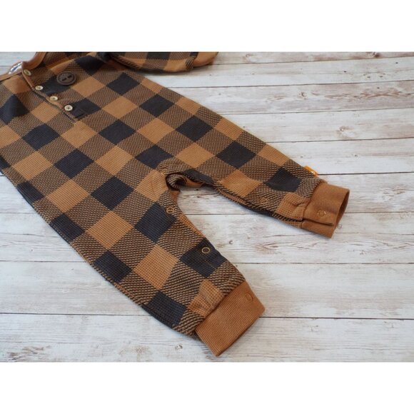 Timberland Baby Coverall Waffle Knit Brown Sugar Plaid Size 12M - Picture 8 of 10